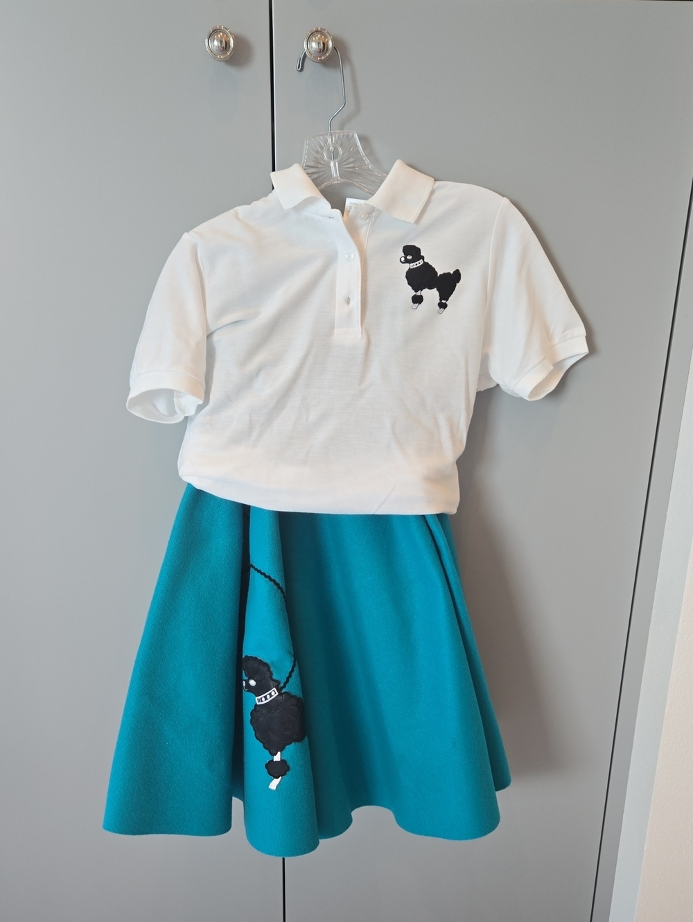 White Polo and Teal Poodle Skirt Kids Costume Set